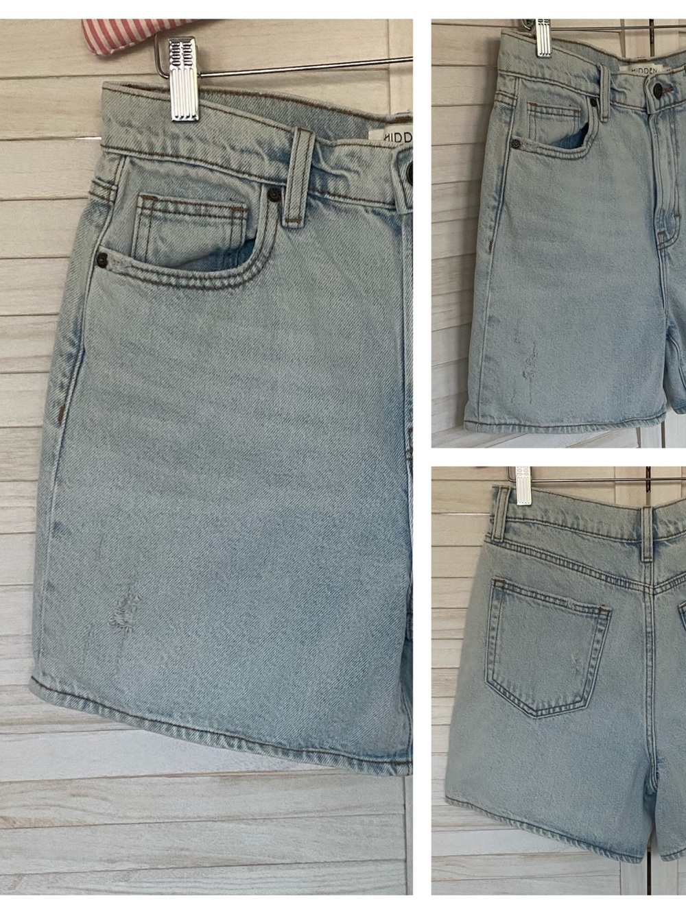 Hidden Distressed High-Rise Light Blue Denim Shorts